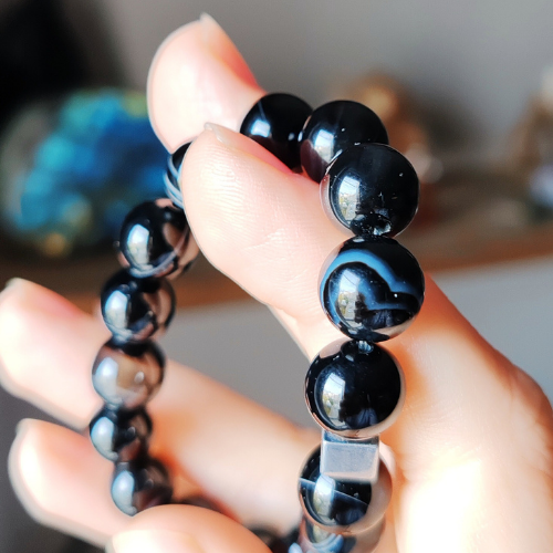 SİYAH BANTLI AKİK BİLEKLİK (10 mm)