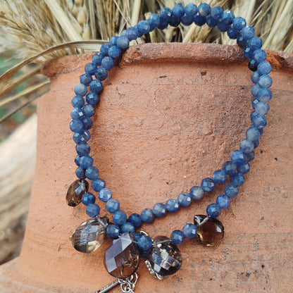 DUMANLI KUVARS & MAVİ SAFİR KOLYE