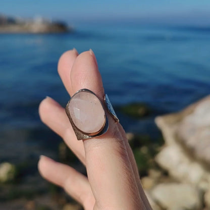 PEMBE KUVARS GÜMÜŞ YÜZÜK (Bileklik Hediyeli)